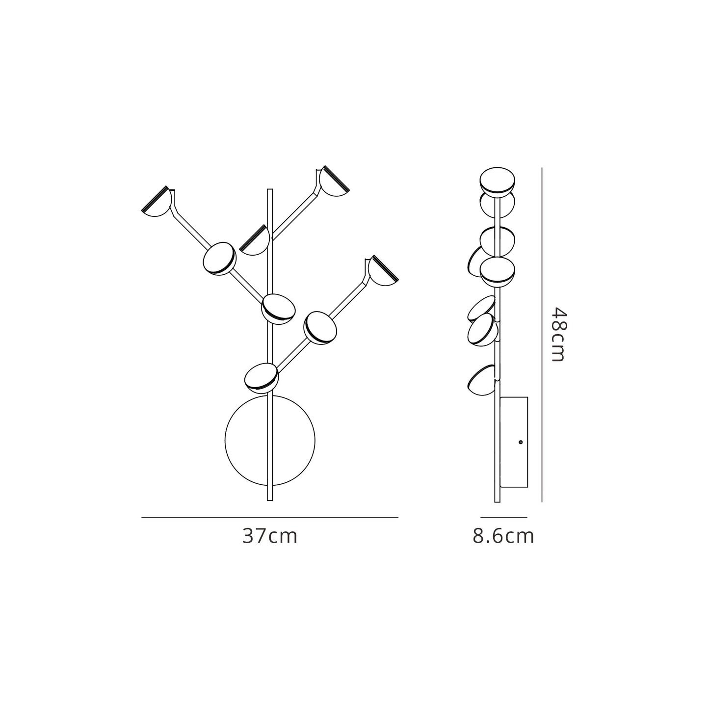 Adn 8 Light Wall Lamp, 24W LED, 3000K, 1600lm, Black, 3yrs Warranty by Mantra