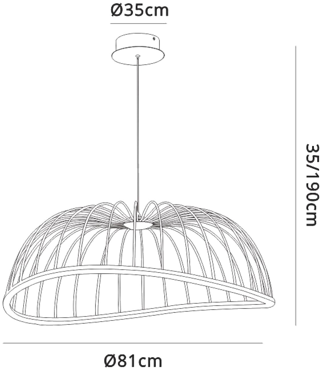 Celeste Pendant 81cm Round, 40W LED, 3000K, 2800lm, White, 3yrs Warranty by Mantra