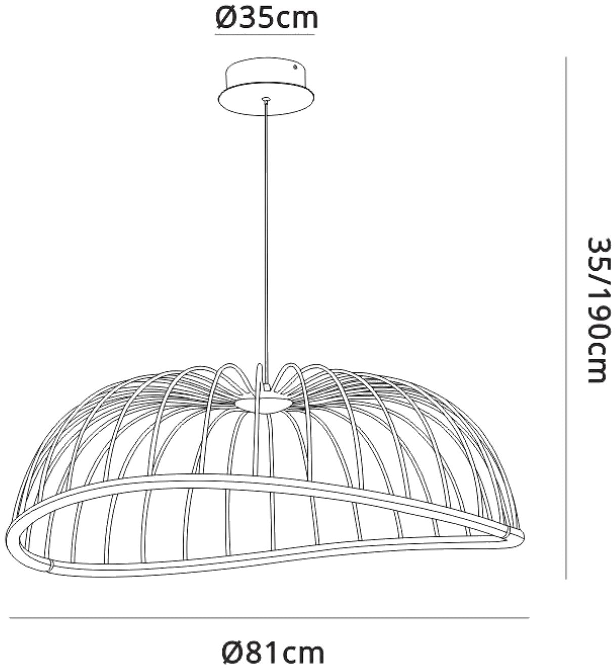 Celeste Pendant 81cm Round, 40W LED, 3000K, 2800lm, Black, 3yrs Warranty by Mantra