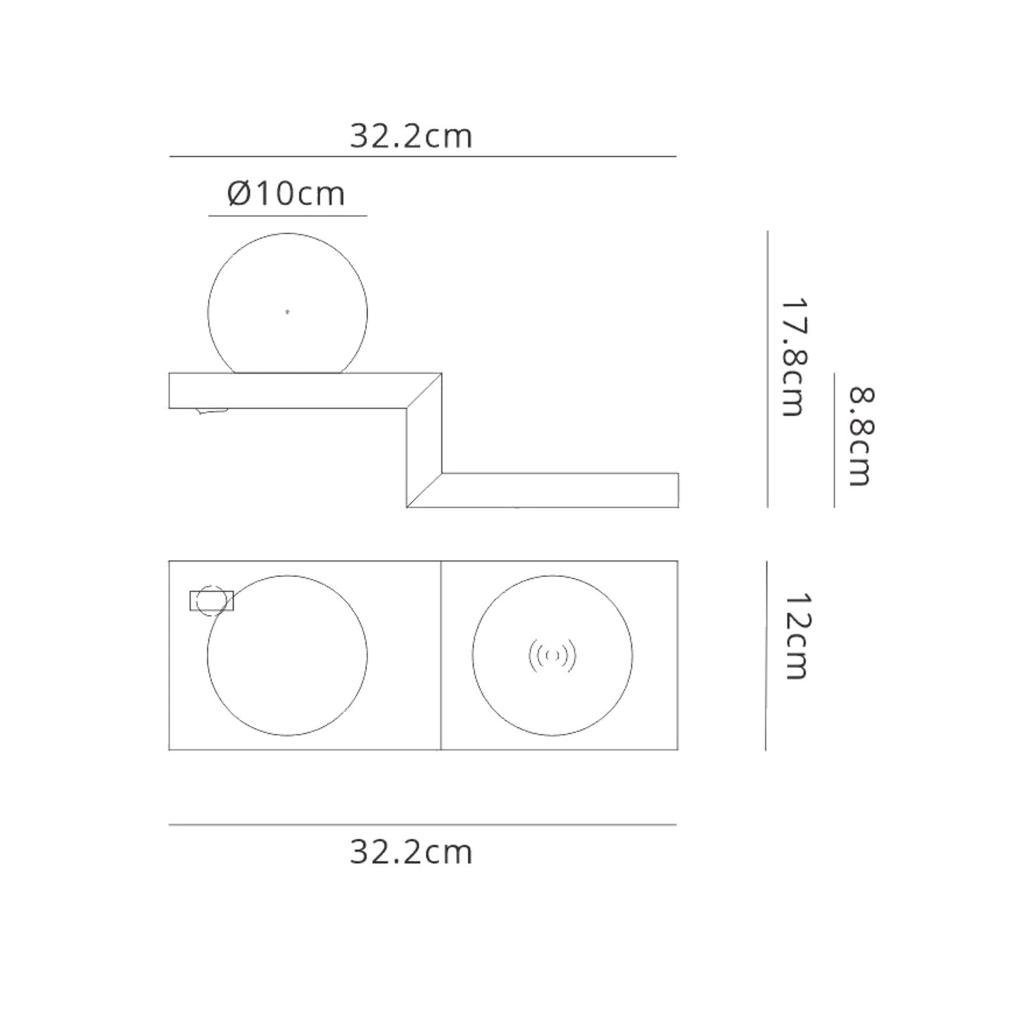 Zanzibar Wall Lamp Switched Globe With Mobile Phone Induction Charger, 6W LED, 3000K, 470lm, Sand White, 3yrs Warranty by Mantra