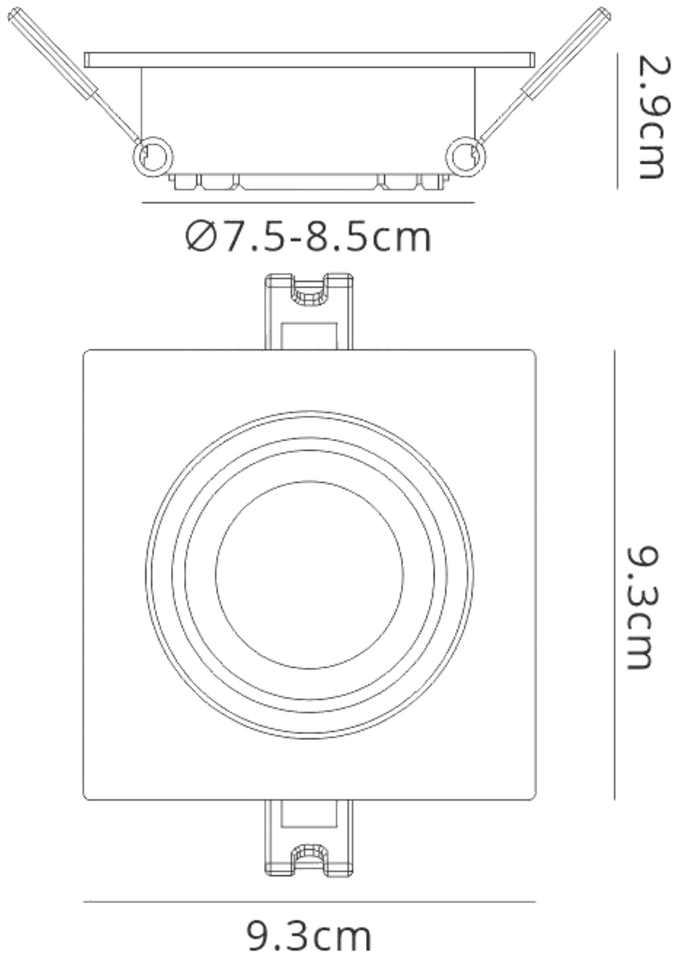 Lamborjini Flush Spotlight Square, 1 x GU10 (Max 12W), Black, Cut Out: 75mm, Lampholder Included by Mantra