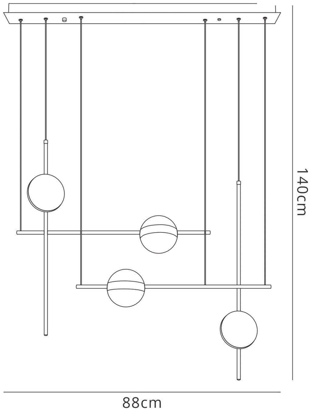 Cuba Criss Cross Linear Pendant 4 Light, 32W LED, 3000K, 2400lm, Gold, Black, 3yrs Warranty by Mantra