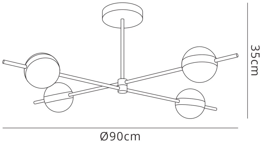 Cuba Ceiling 4 Light, 32W LED, 3000K, 2400lm, Gold/Black, 3yrs Warranty by Mantra