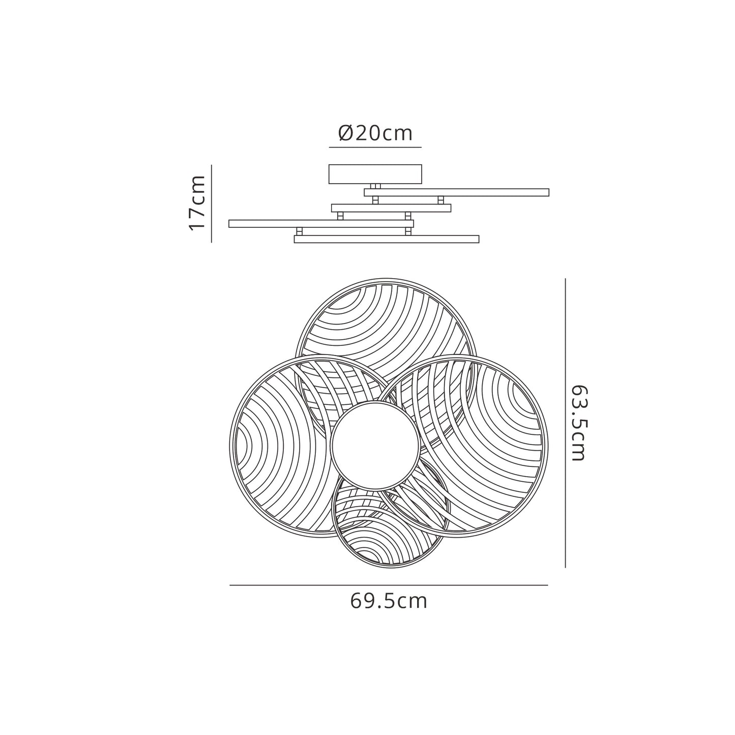 Collage 4 Ring Ceiling, 60W LED, 3000K, 4500lm, Black, 3yrs Warranty by Mantra