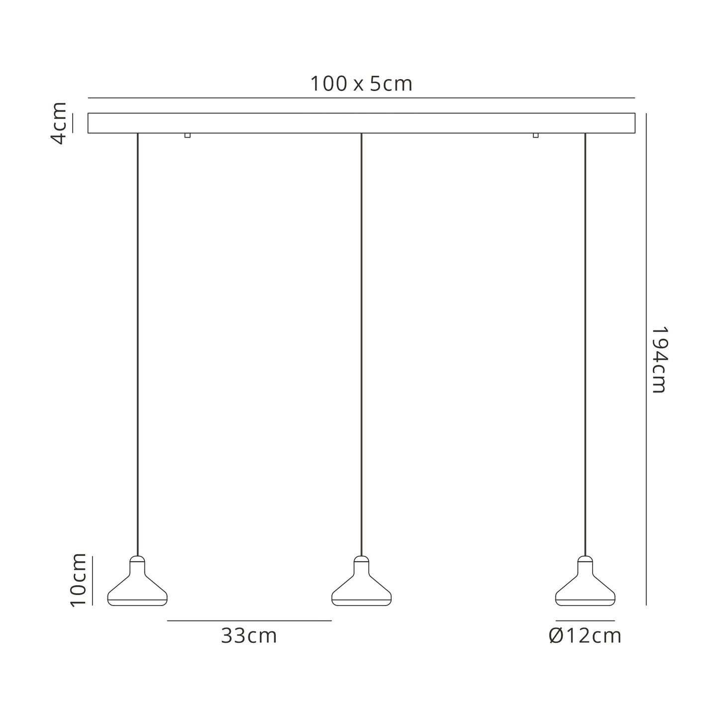 Sirio 3 Light Linear Bar Pendant, 24W LED, 3000K, 1770lm, Black, 3yrs Warranty by Mantra