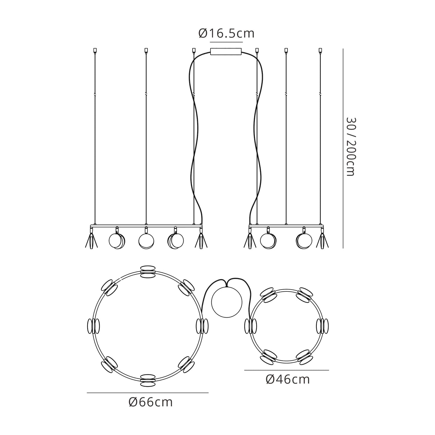 Shell 8+6 Light Pendant, Round, 70W LED, 3000K, 3710lm, Gold, 3yrs Warranty by Mantra