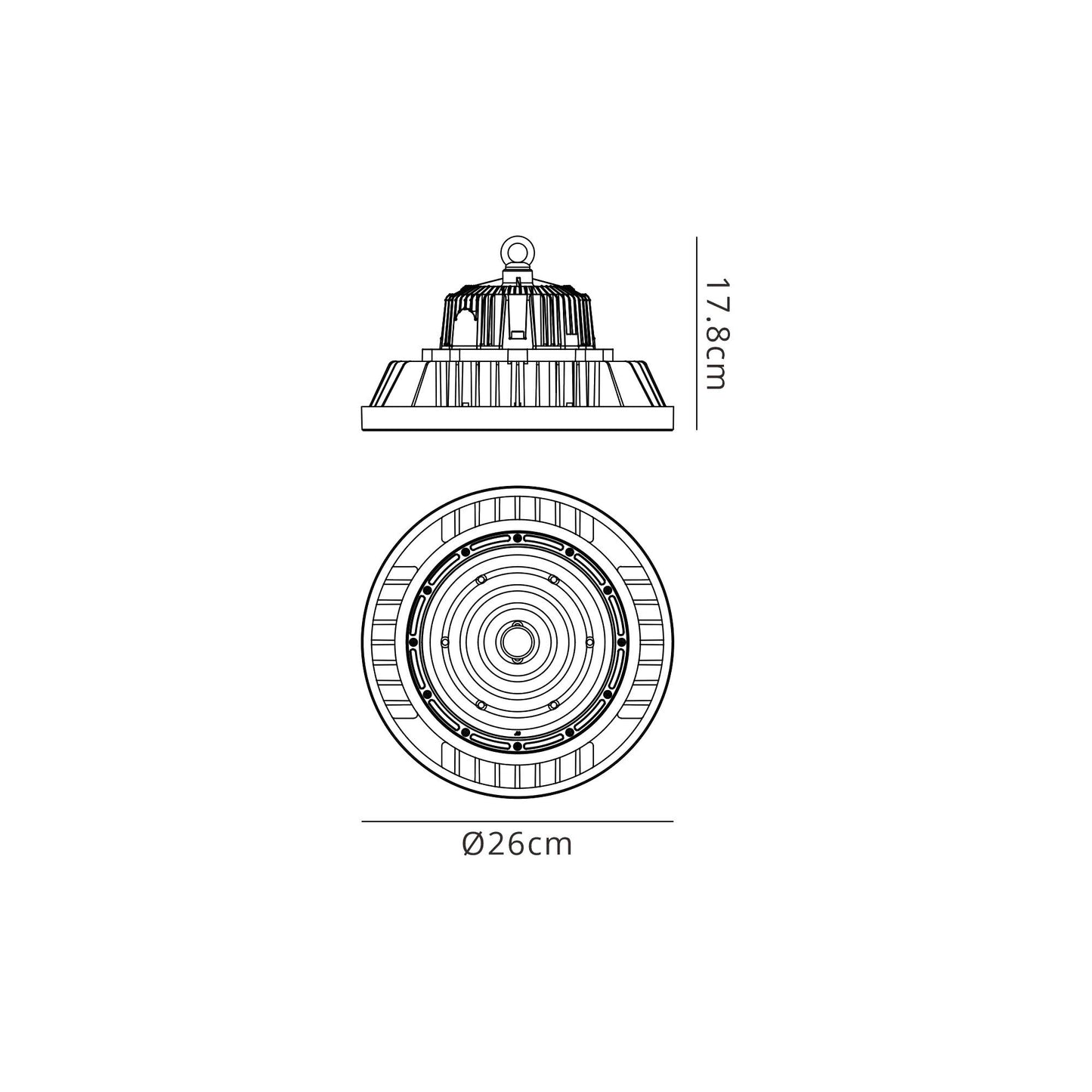 Urano UFO Bay Downlight, 150W LED 60º, 4000K, 21000lm, Black, IP65, 3yrs Warranty by Mantra