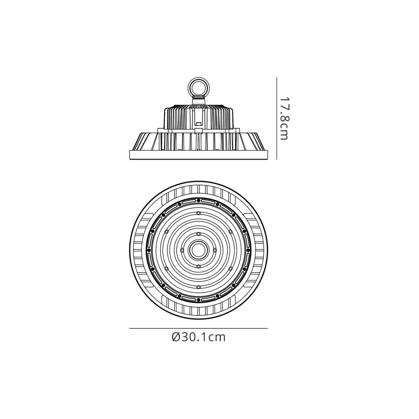 Urano UFO Bay Downlight, 200W LED 60º, 4000K, 28000lm, Black, IP65, 3yrs Warranty by Mantra