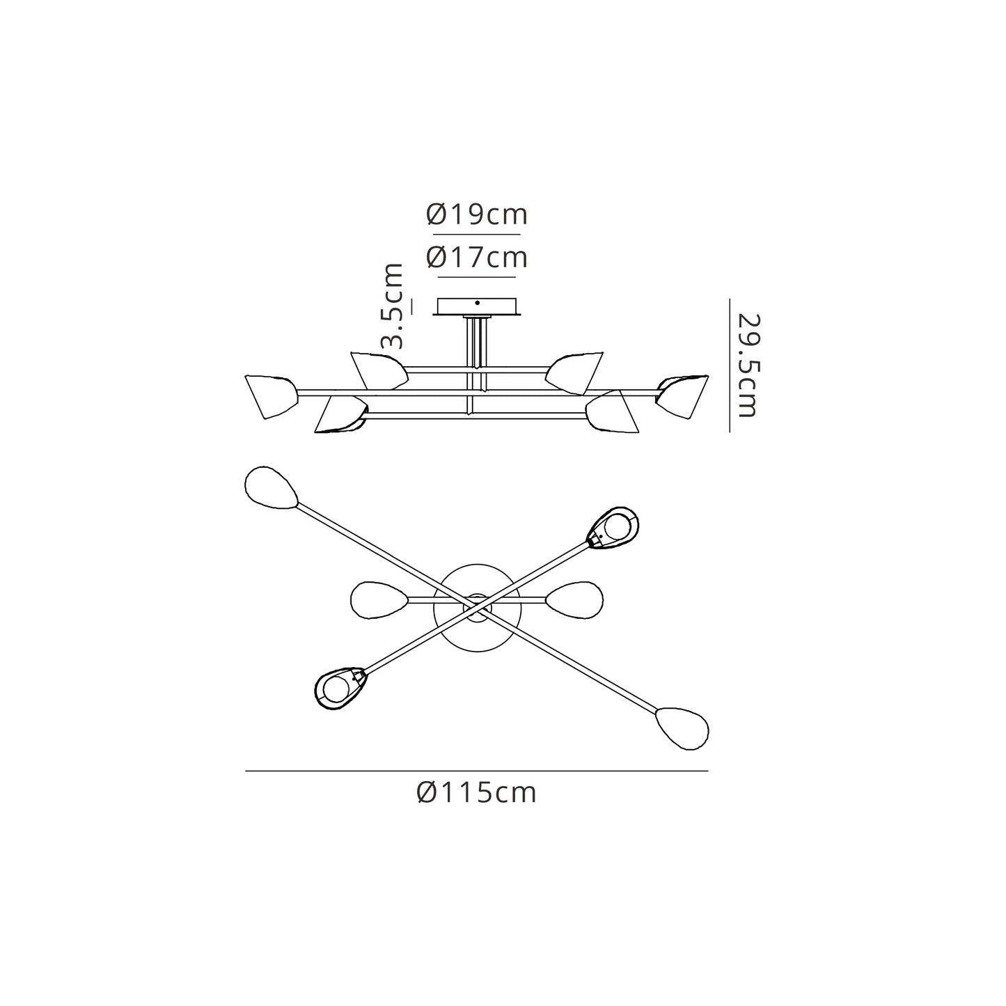 Capuccina Large 6 Light Semi Flush, 45W LED, 3000K, 3100lm, Black, 3yrs Warranty by Mantra