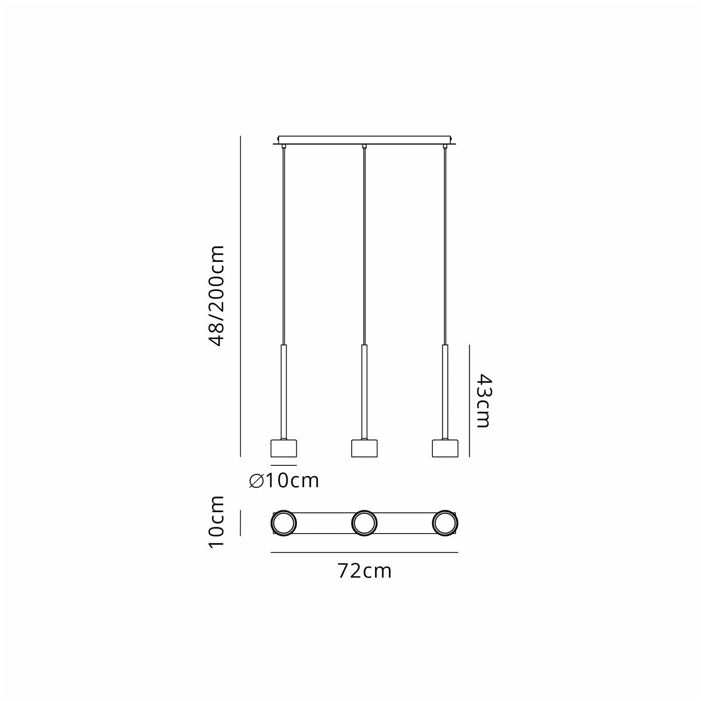 Tonic Linear Pendant, 3 Light, With Replaceable 12W LEDs, 3000K, Chrome/Black/Clear Glass by Mantra