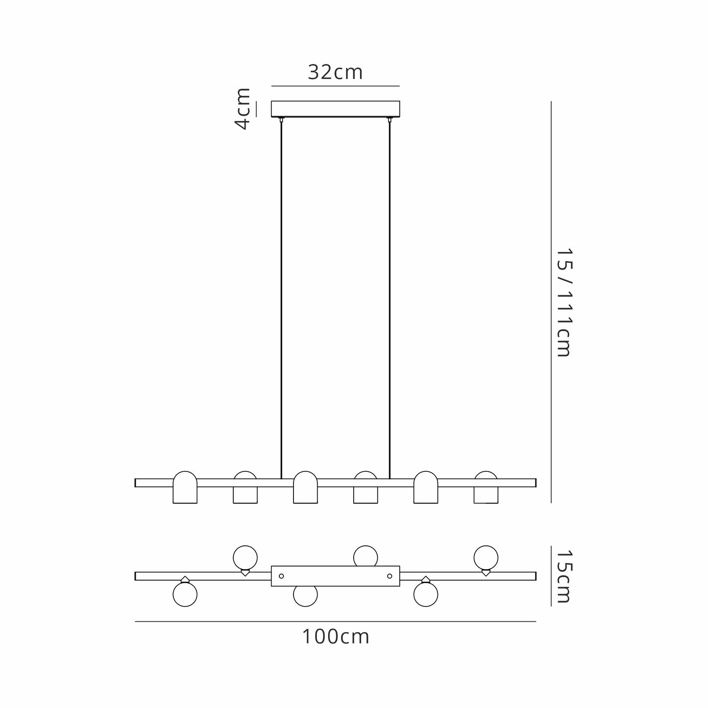 Ios Linear Pendant, 6 x GU10, White by Mantra