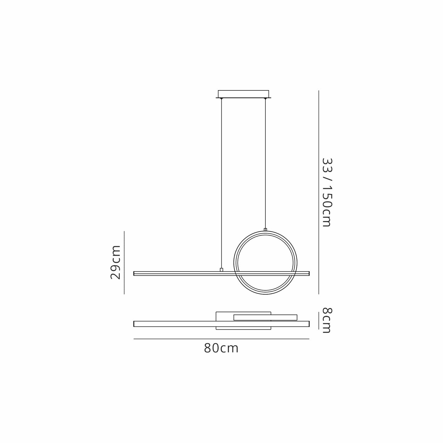 Kitesurf Loop Over Linear Pendant Dimmable, 30W LED, 3000K, 2400lm, Black, 3yrs Warranty by Mantra