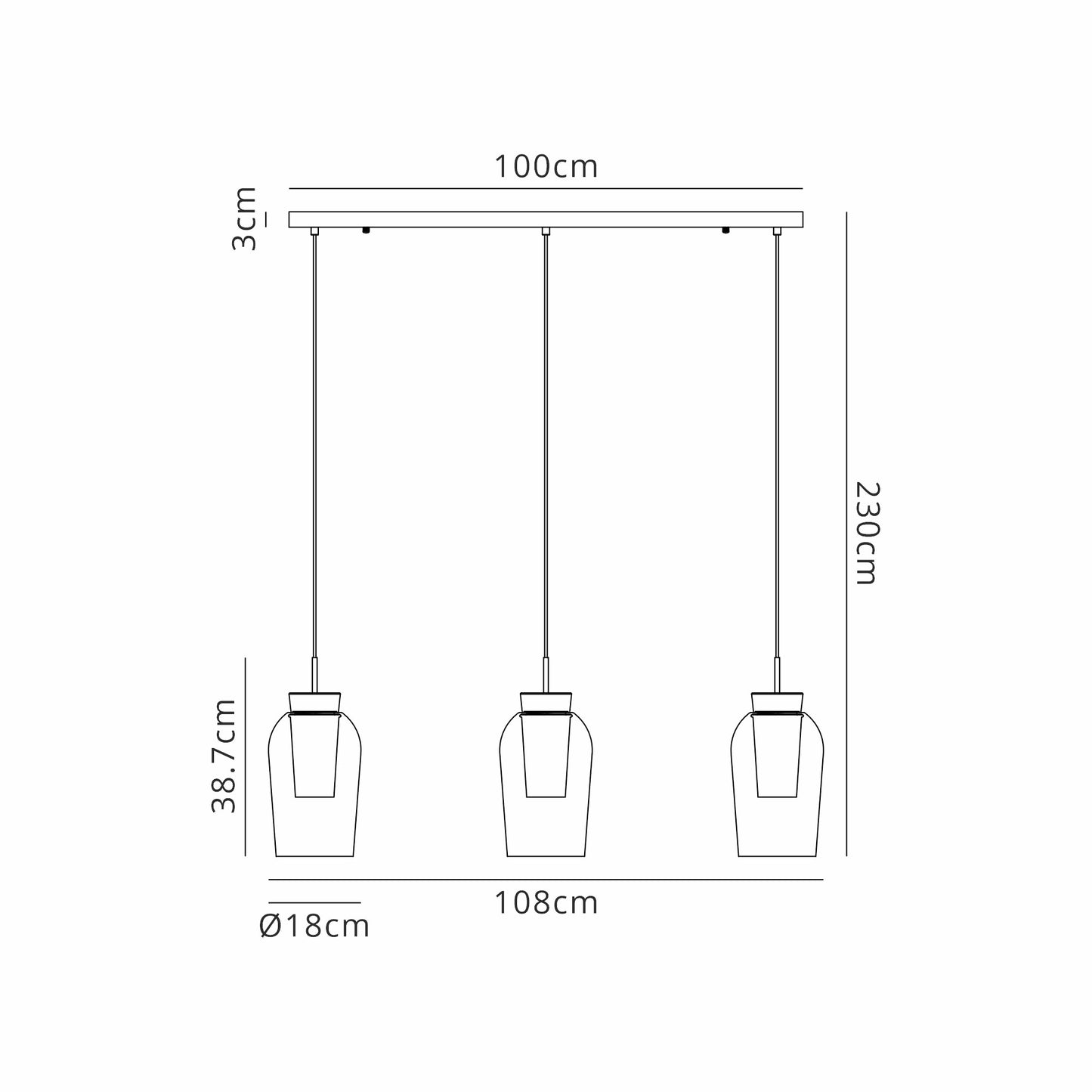 Nora Linear Pendant, 3 Light Adjustable E27, White/Wood/Clear Glass With Frosted Inner by Mantra