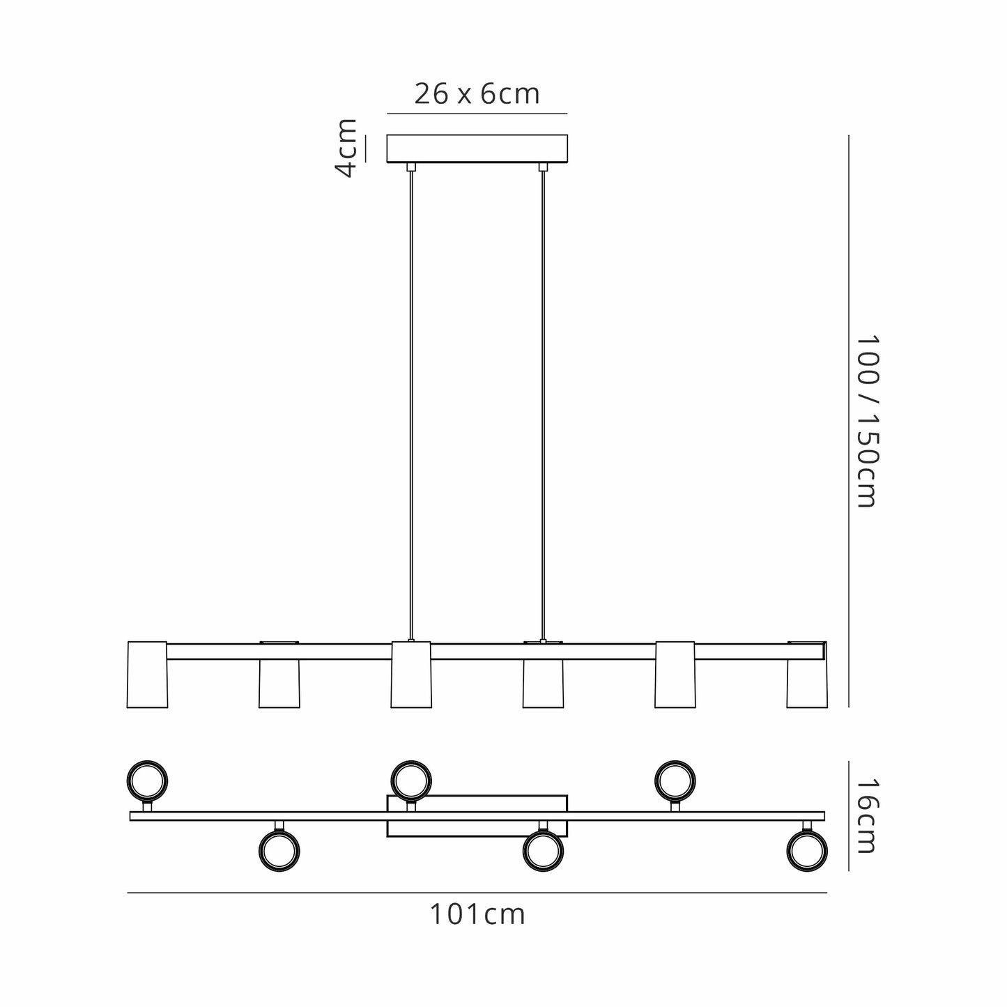 Sal 6 Light Linear Pendant Spotlight GU10, Matt White by Mantra