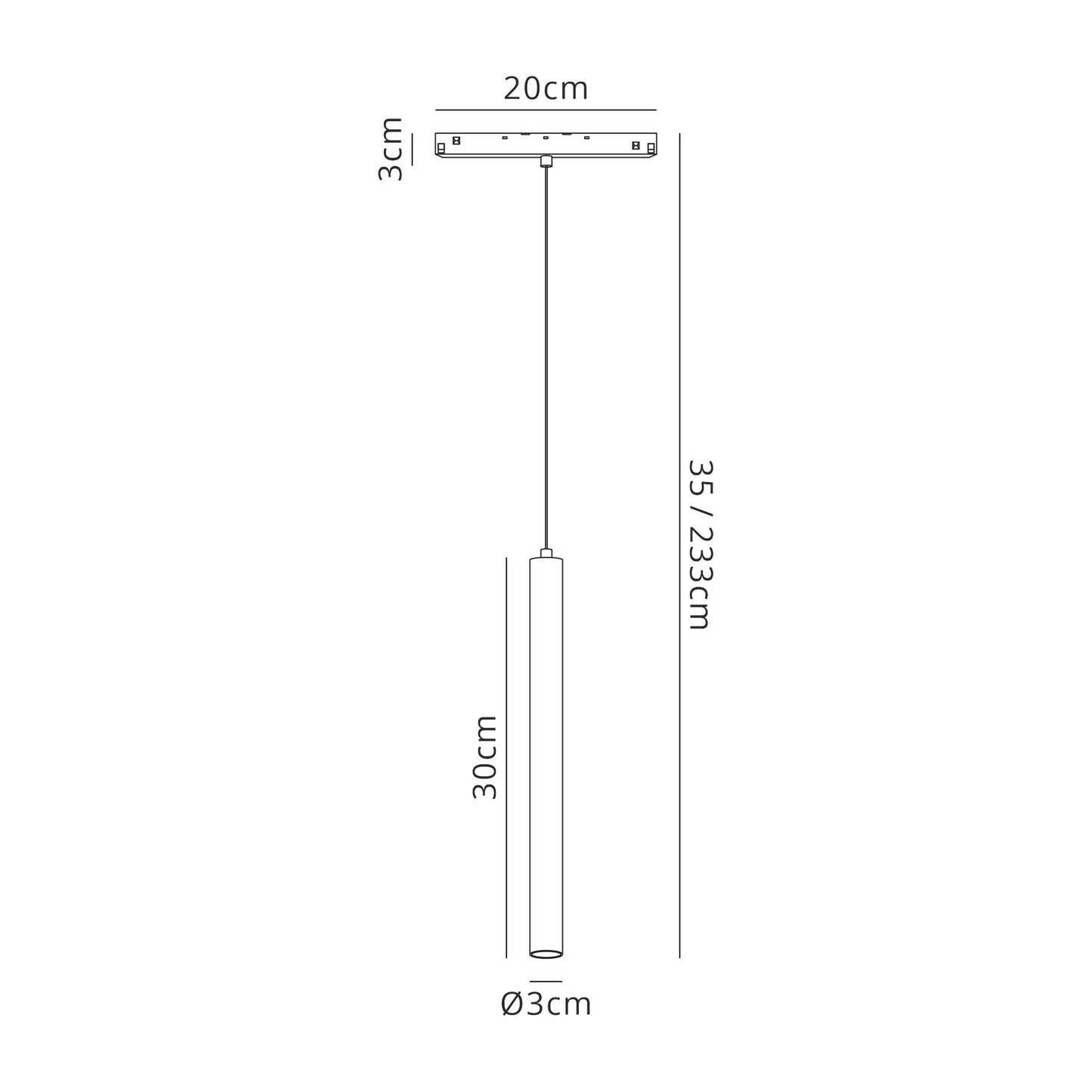 Magneto Track 300mm Tube Pendant, 5W LED, 3000K, 400lm, Black, 3yrs Warranty by Mantra