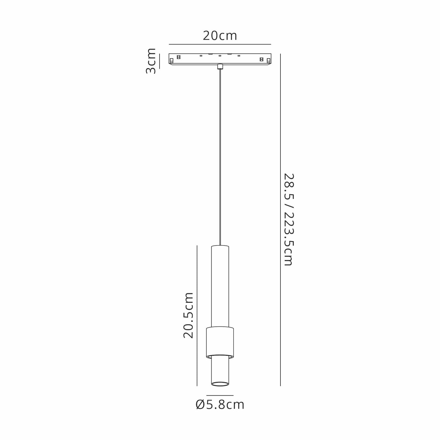 Magneto Track 200mm Tube Pendant, 7W LED, 3000K, 560lm, Black/Gold, 3yrs Warranty by Mantra