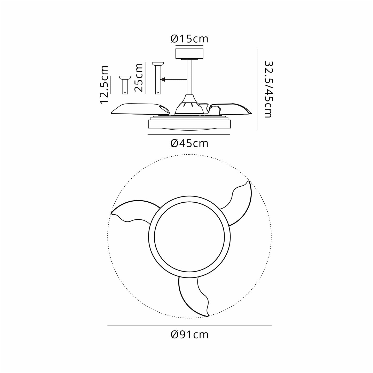 Mistral Mini 40W LED Dimmable Ceiling Light With Built-In 28W DC Fan, 2700-5000K Remote Control, 2500lm, White, 5yrs Warranty by Mantra