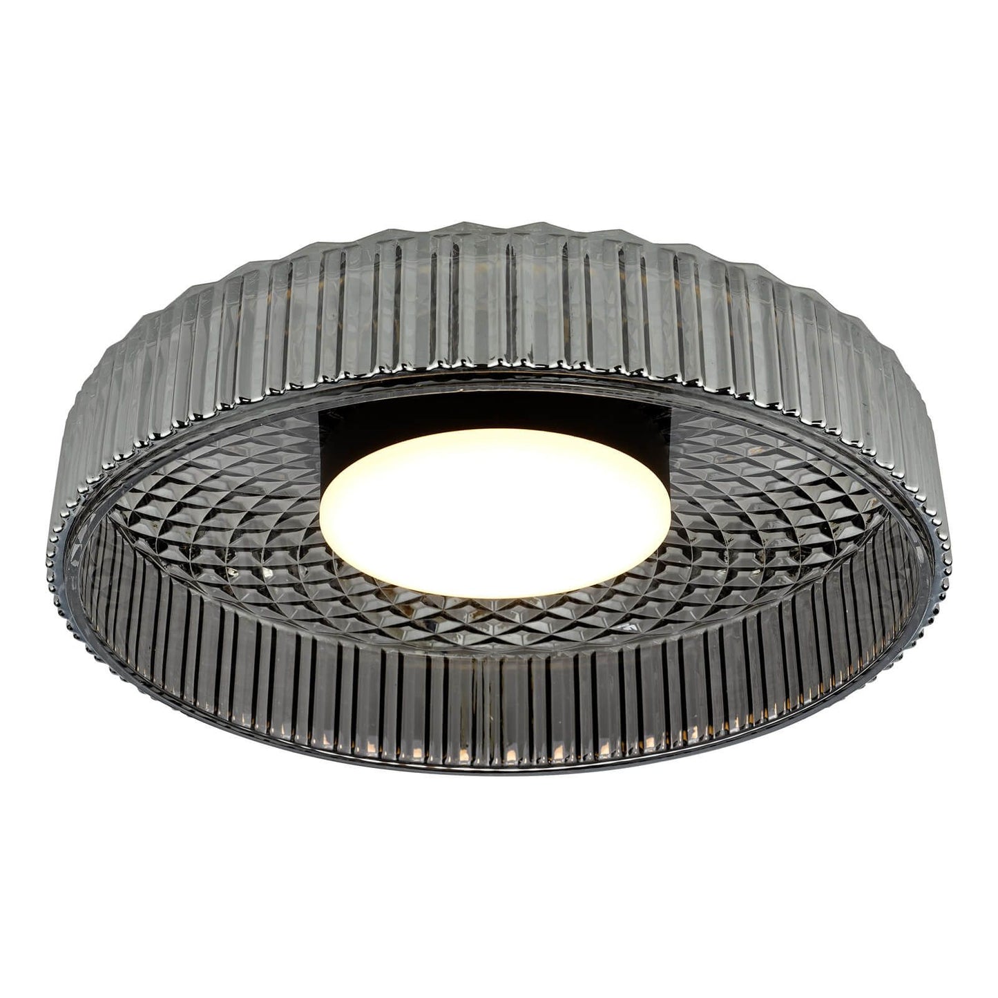 Leena Flush Satin Black and Smoked Ribbed Glass LED