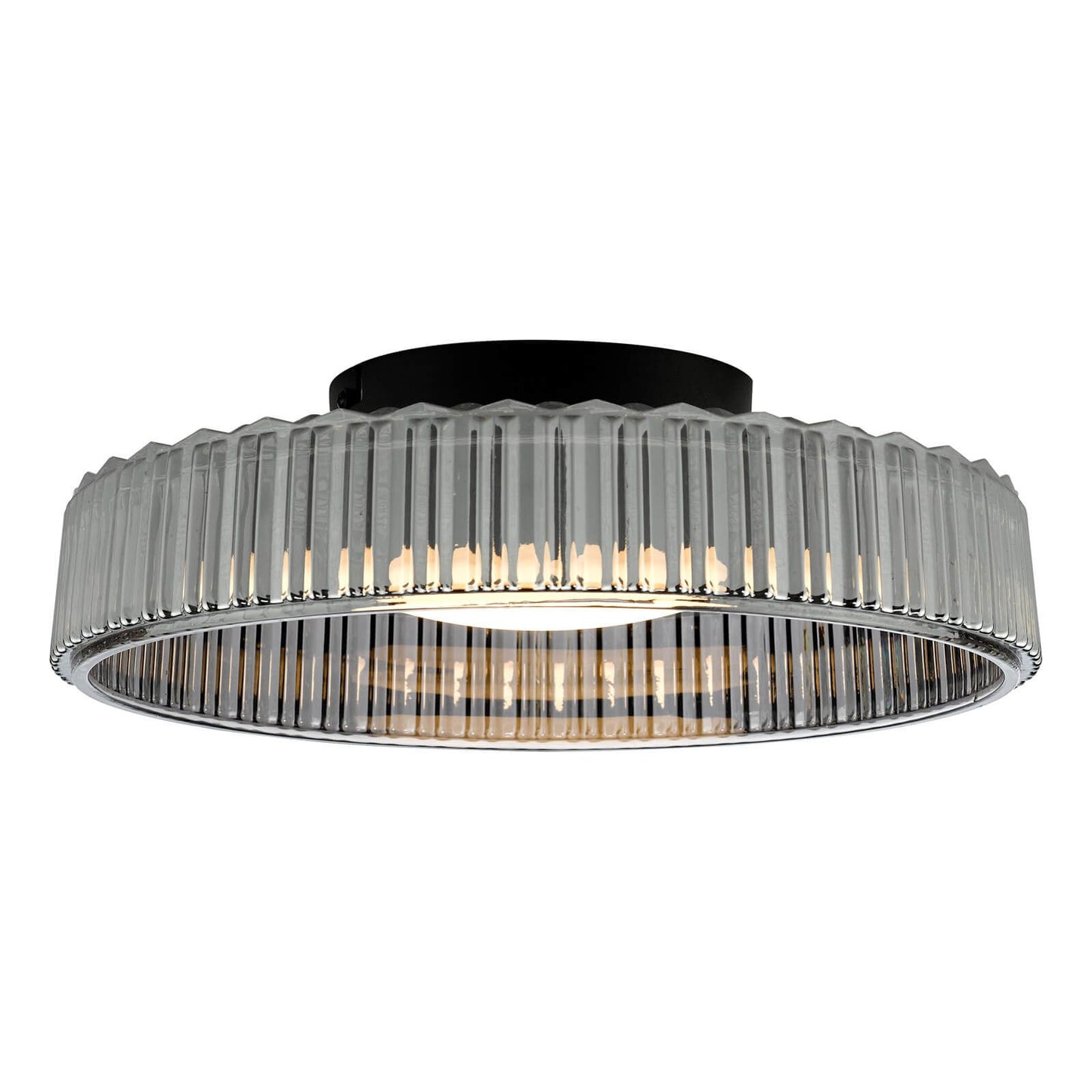 Leena Flush Satin Black and Smoked Ribbed Glass LED