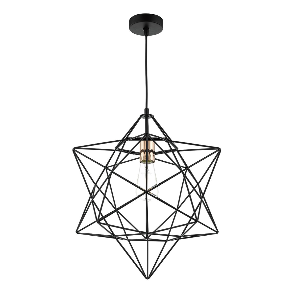 Luanda 1 Light Pendant Matt Black & Bright Copper