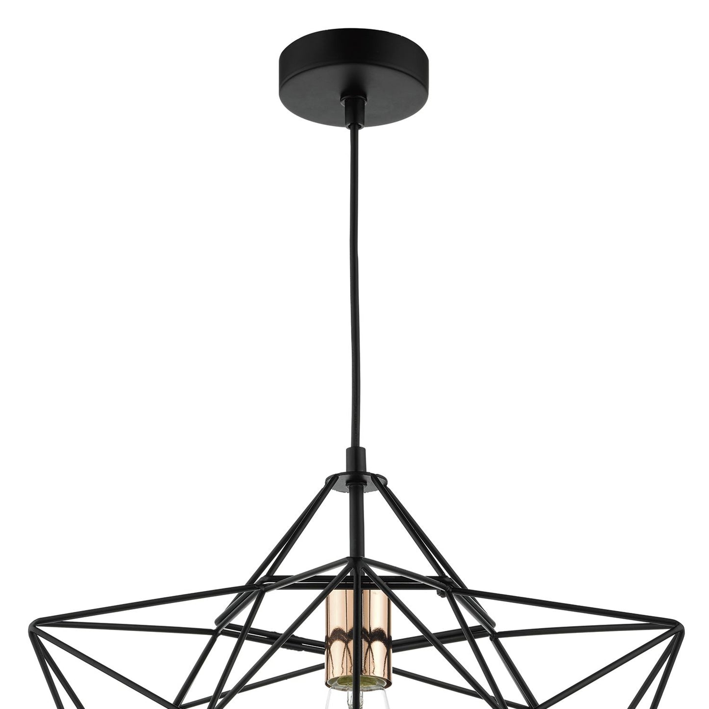 Luanda 1 Light Pendant Matt Black & Bright Copper