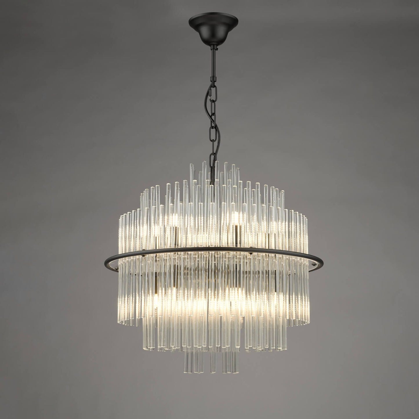 Lukas 13 Light Pendant Satin Black and Glass