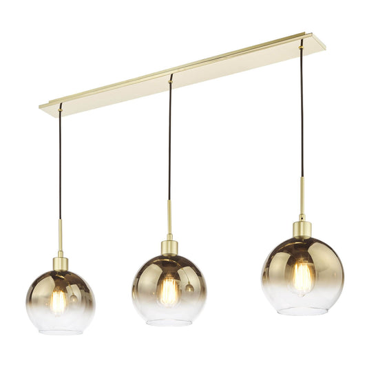 Lycia 3 Light Bar Pendant Satin Gold and Gold Ombre Glass