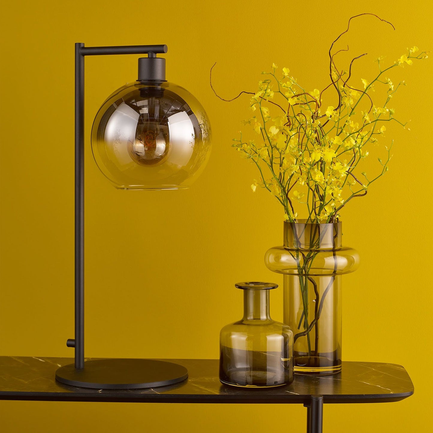 Lycia Table Lamp Matt Black and Smoked Ombre Glass