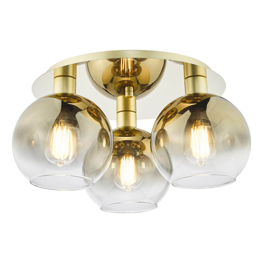 Lycia 3 Light Flush Satin Gold and Gold Ombre Glass