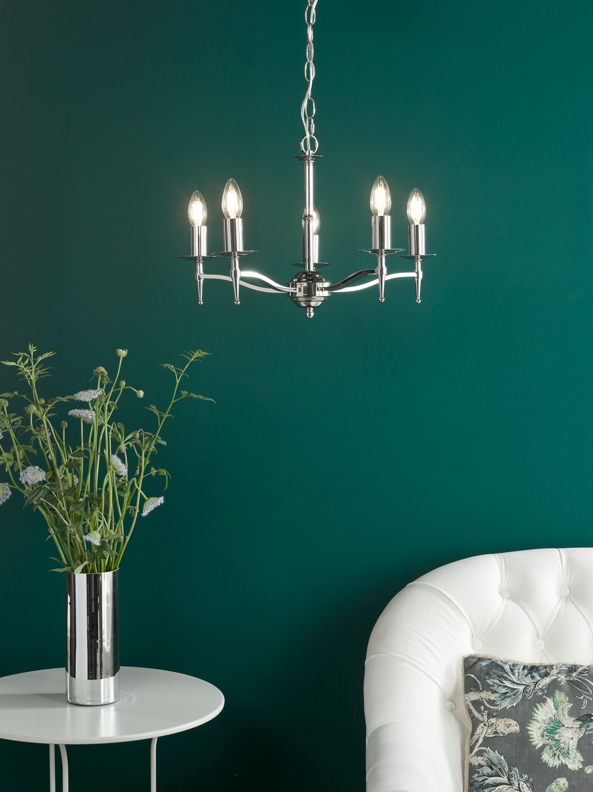 English Heritage Marble Hill 5 Light Armed Pendant Polished Nickel Fitting Only