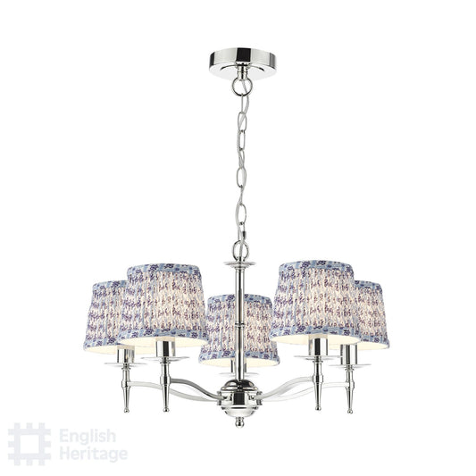 English Heritage Marble Hill 5 Light Armed Pendant Polished Nickel With Shade