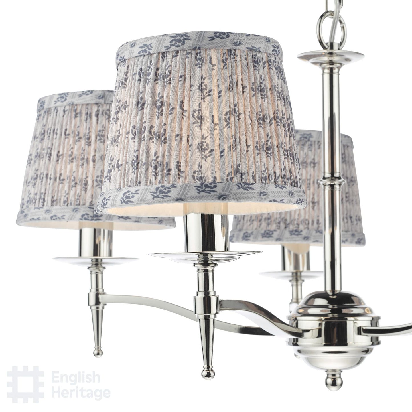 English Heritage Marble Hill 5 Light Armed Pendant Polished Nickel With Shade