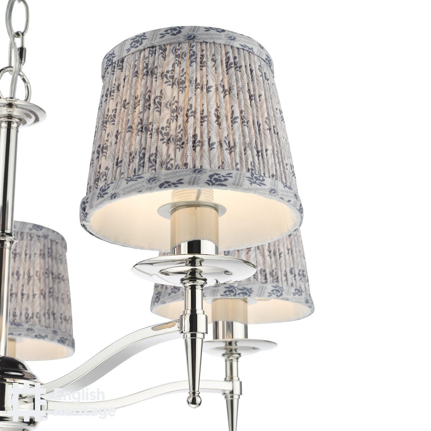 English Heritage Marble Hill 5 Light Armed Pendant Polished Nickel With Shade