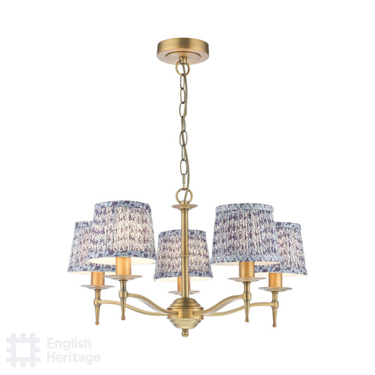 English Heritage Marble Hill 5 Light Armed Pendant Aged Brass With Shade