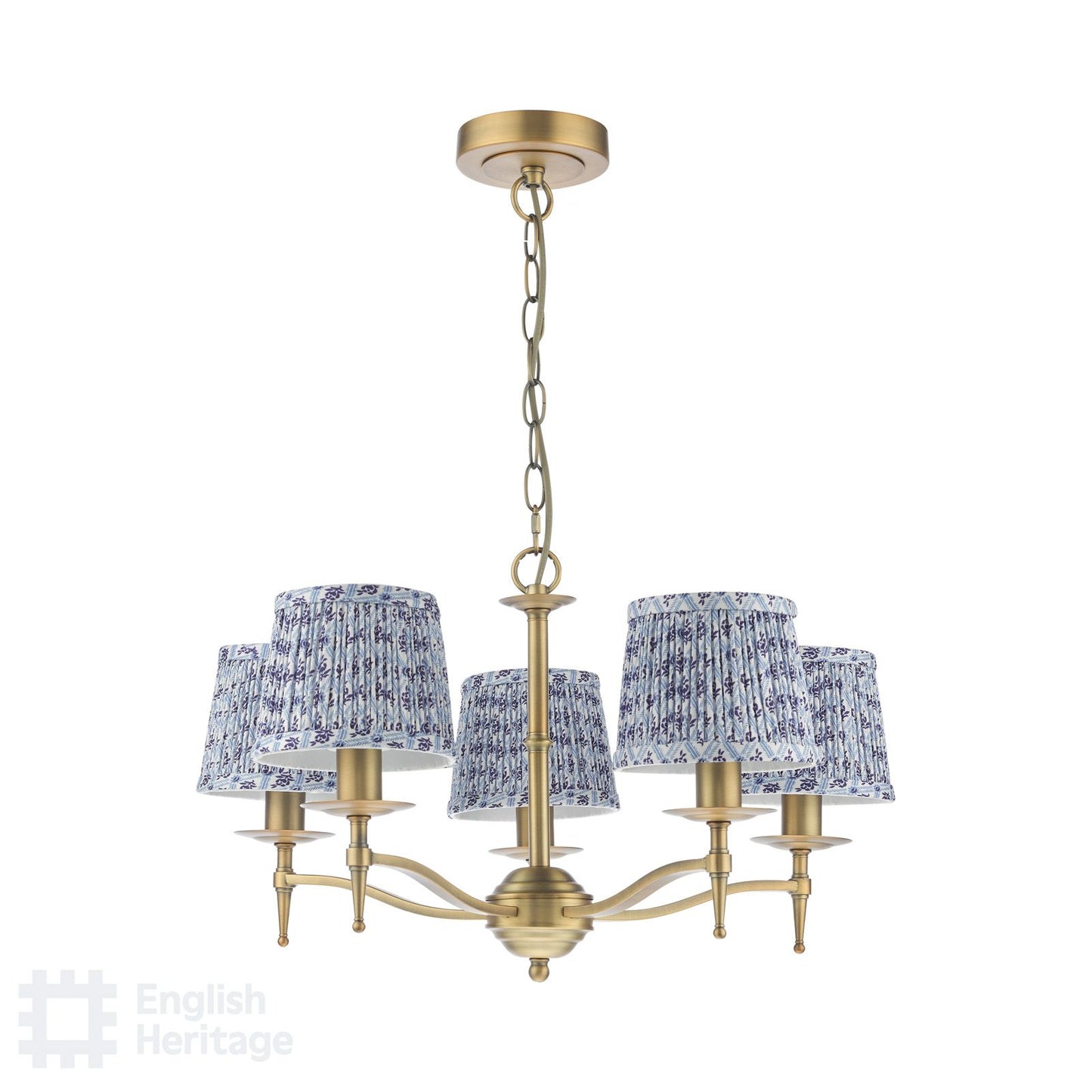English Heritage Marble Hill 5 Light Armed Pendant Aged Brass With Shade