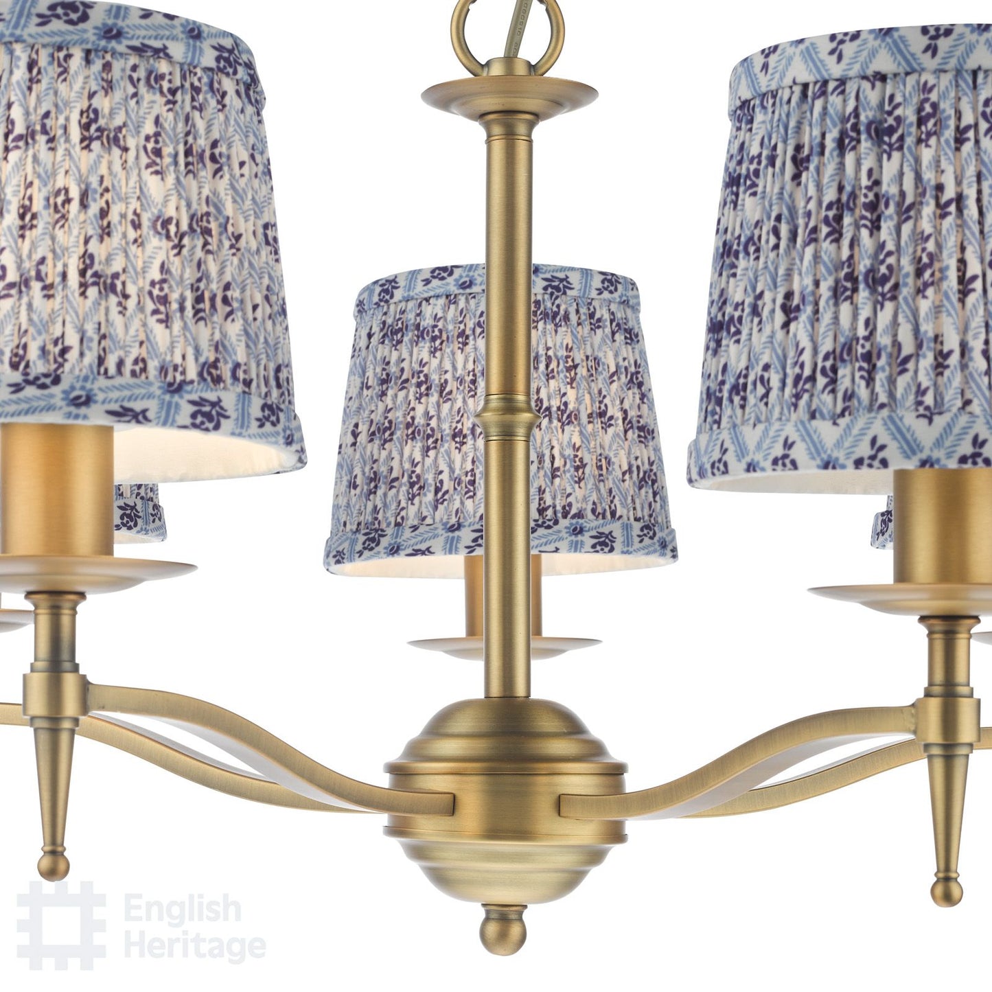 English Heritage Marble Hill 5 Light Armed Pendant Aged Brass With Shade