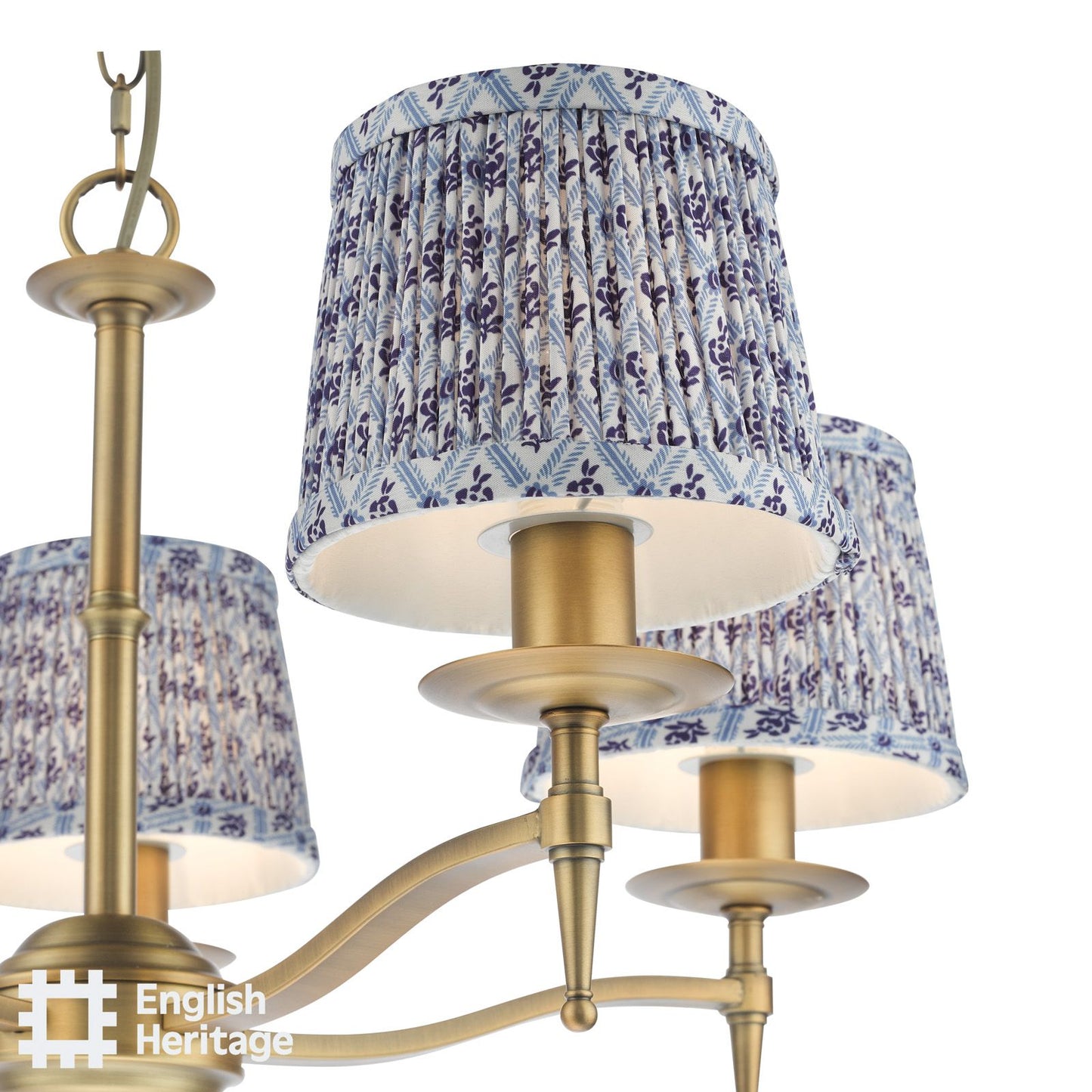 English Heritage Marble Hill 5 Light Armed Pendant Aged Brass With Shade