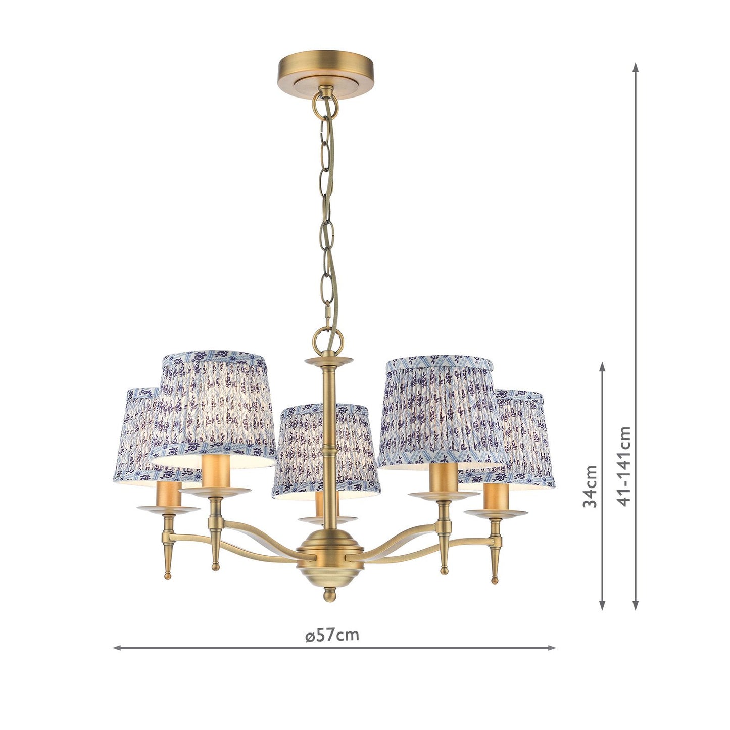 English Heritage Marble Hill 5 Light Armed Pendant Aged Brass With Shade