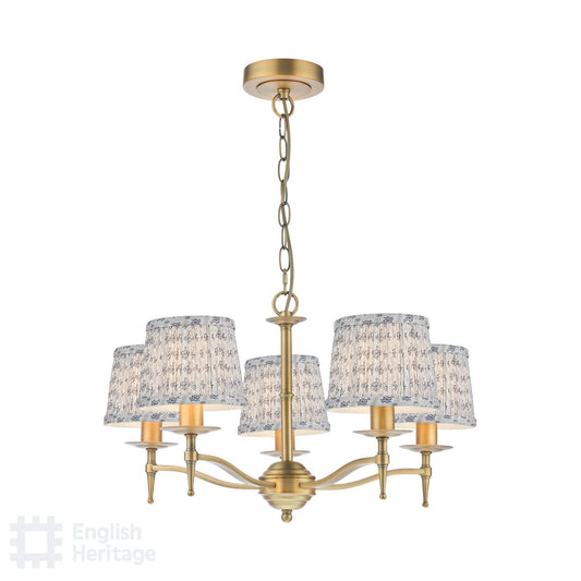 English Heritage Marble Hill 5 Light Armed Pendant Aged Brass With Shade