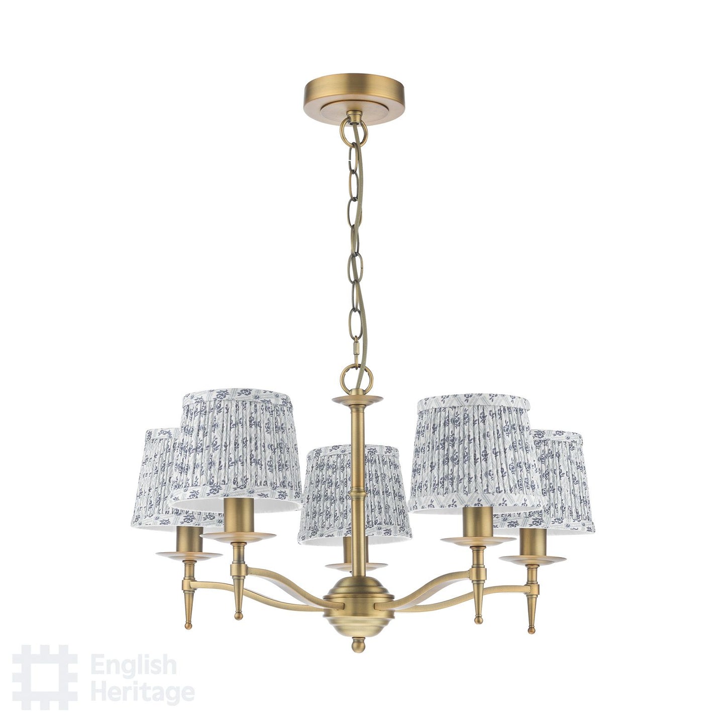 English Heritage Marble Hill 5 Light Armed Pendant Aged Brass With Shade