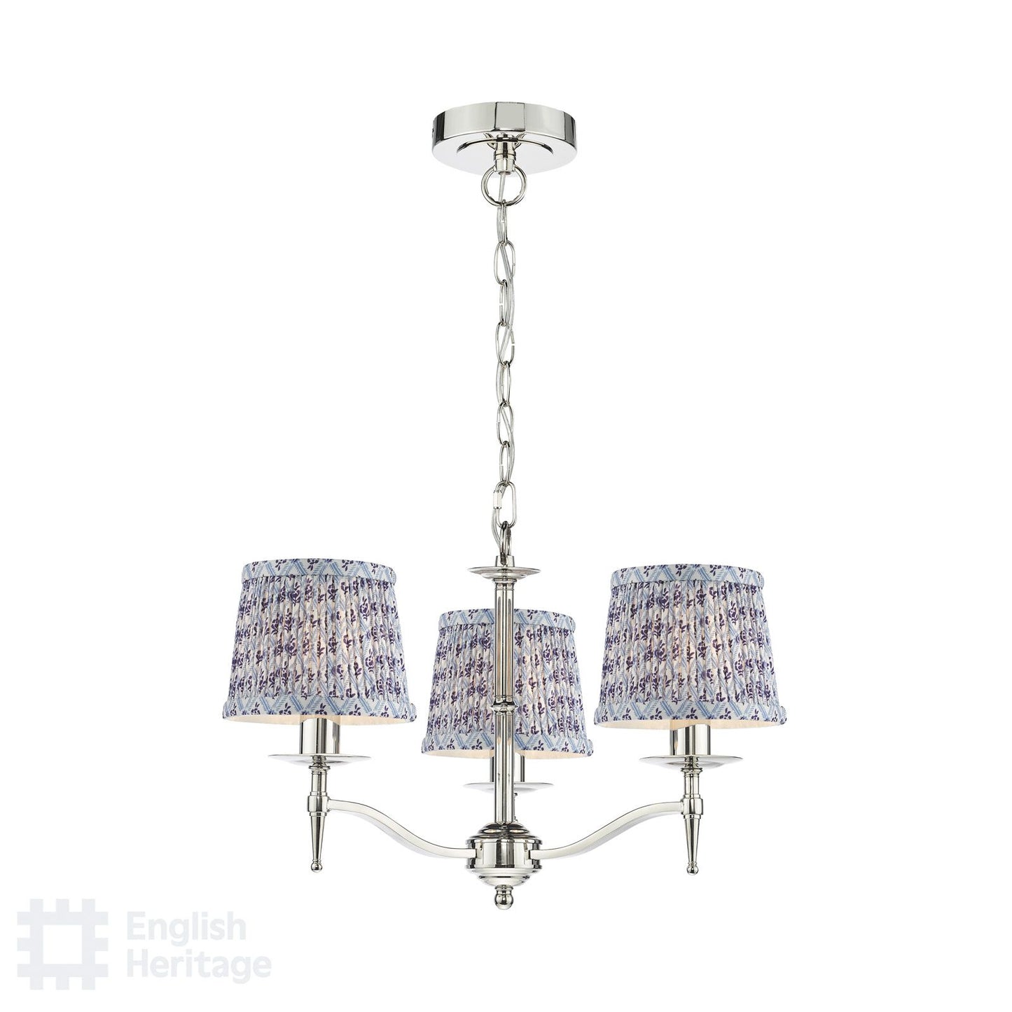 English Heritage Marble Hill 3 Light Armed Fitting Polished Nickel With Shade