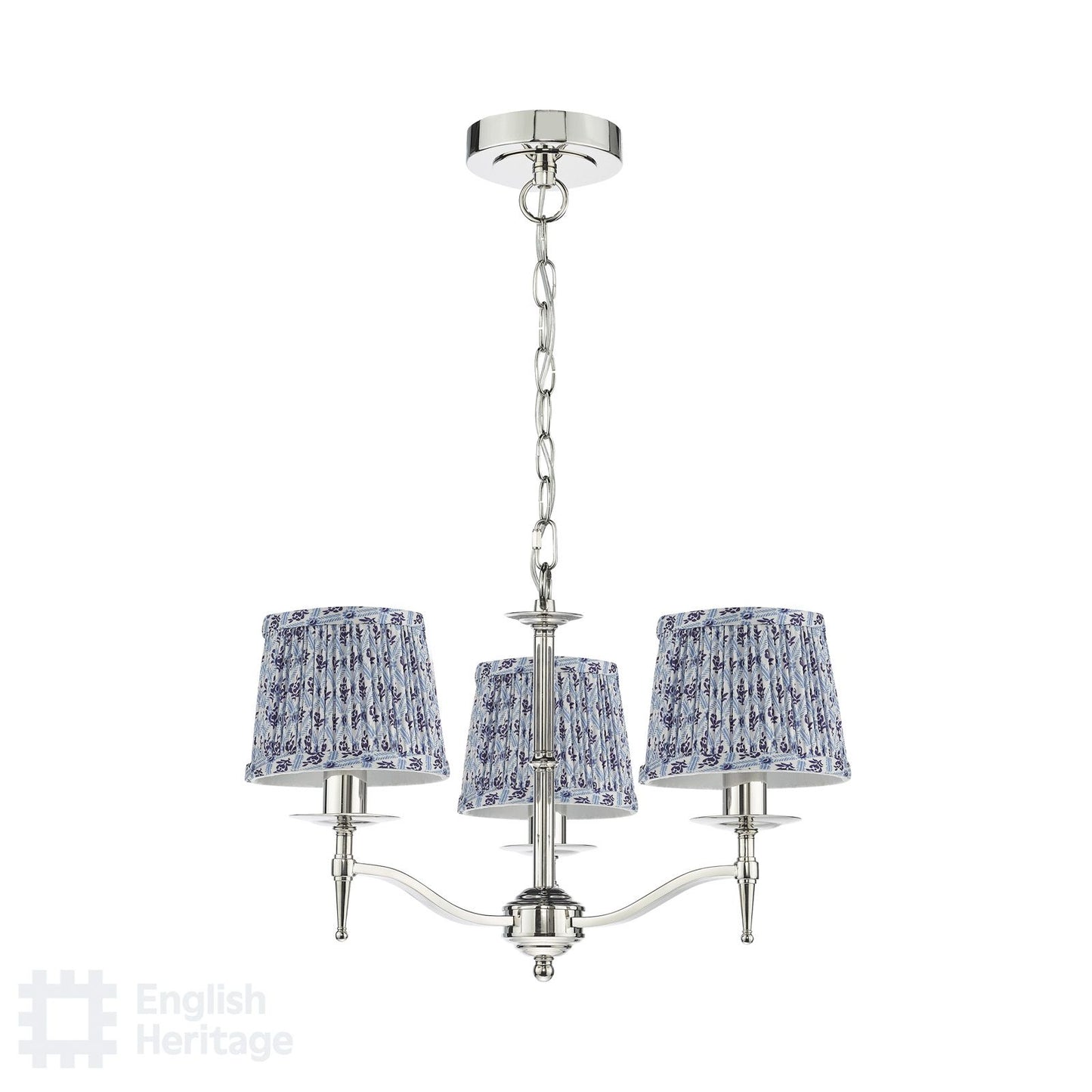 English Heritage Marble Hill 3 Light Armed Fitting Polished Nickel With Shade