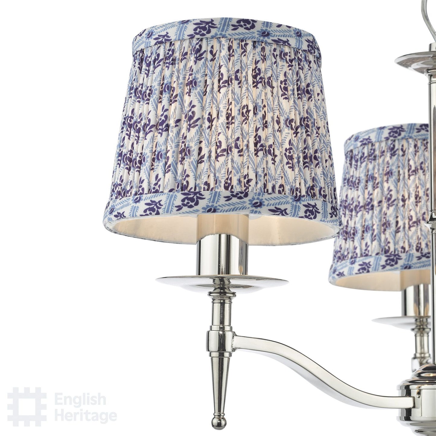 English Heritage Marble Hill 3 Light Armed Fitting Polished Nickel With Shade