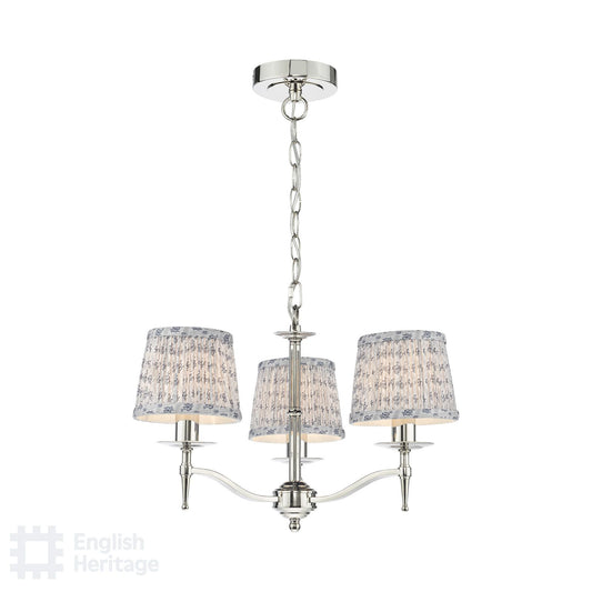 English Heritage Marble Hill 3 Light Armed Fitting Polished Nickel With Shade