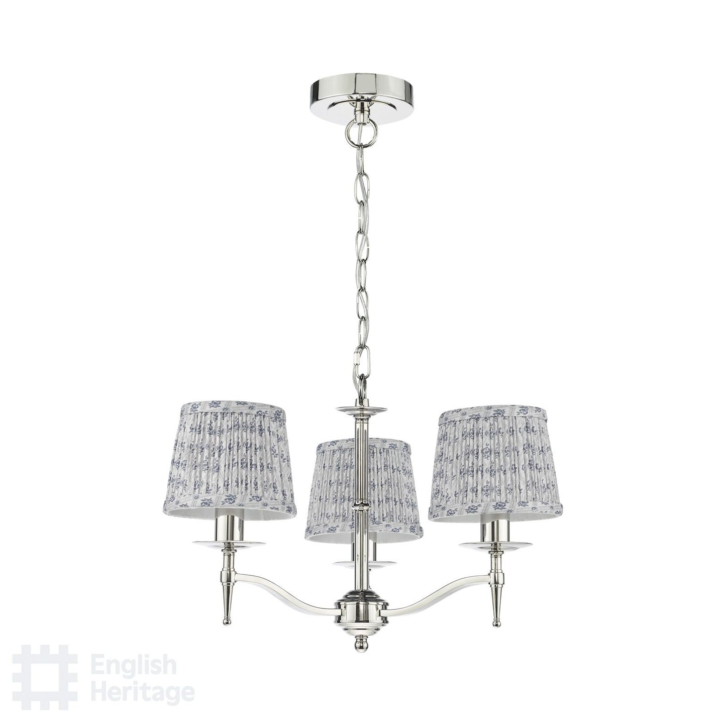 English Heritage Marble Hill 3 Light Armed Fitting Polished Nickel With Shade