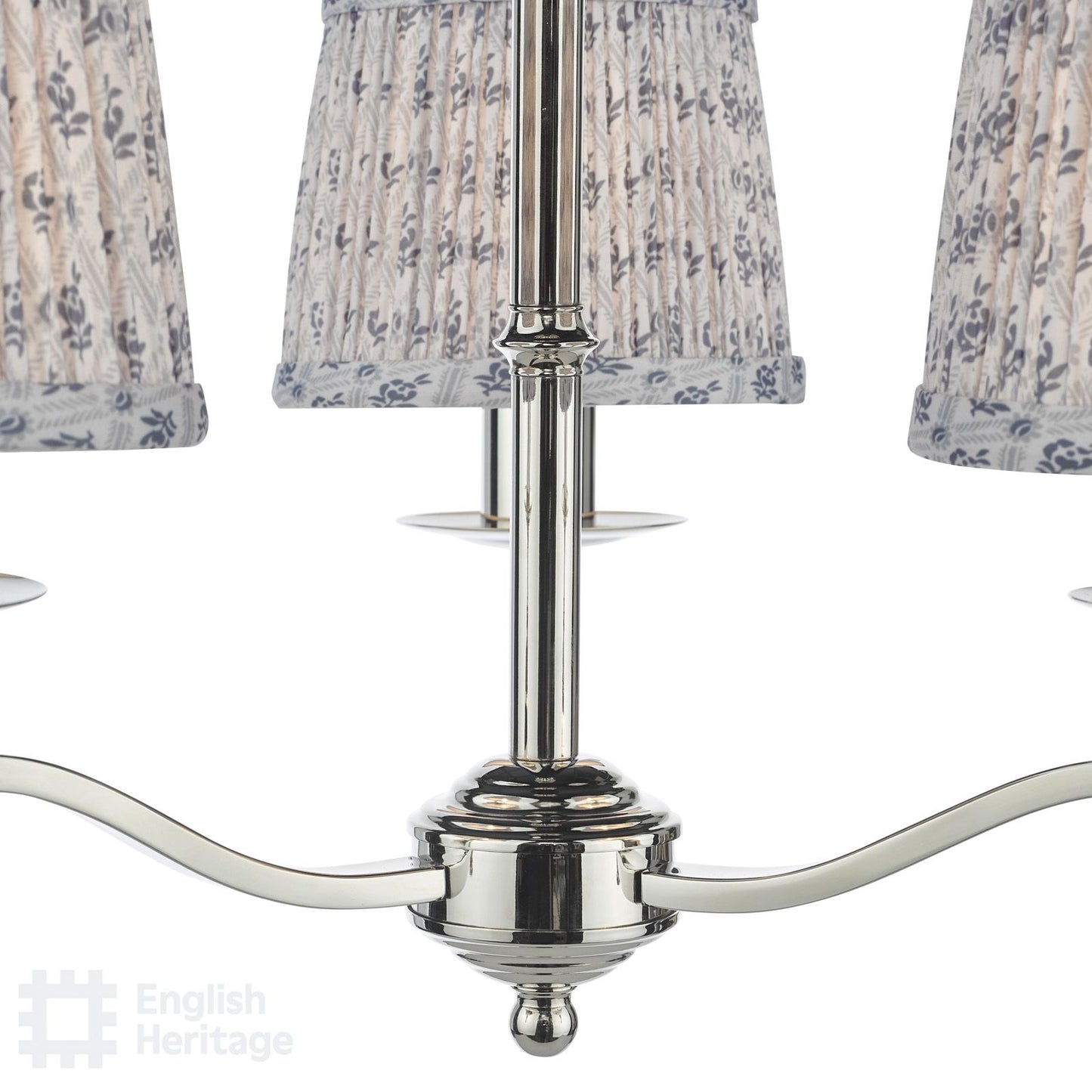 English Heritage Marble Hill 3 Light Armed Fitting Polished Nickel With Shade