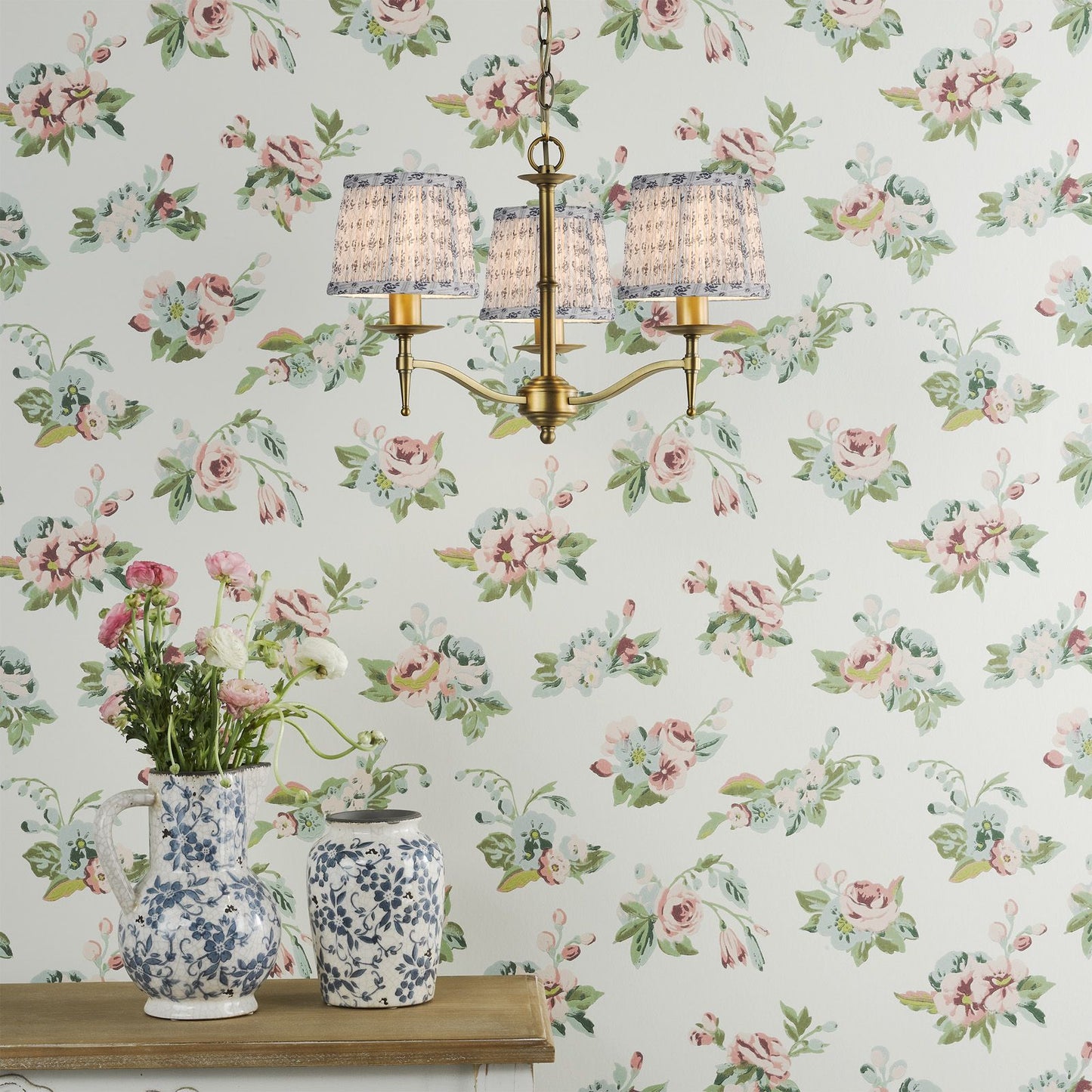 English Heritage Marble Hill 3 Light Armed fitting Aged Brass With Shade