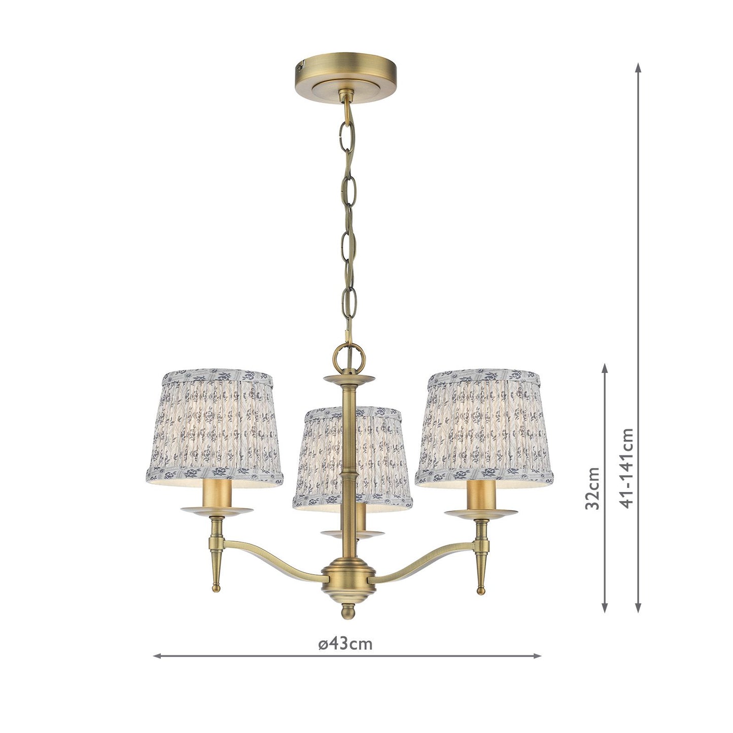 English Heritage Marble Hill 3 Light Armed fitting Aged Brass With Shade