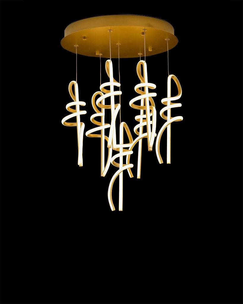 Clef 7 Light Small Vertical Pendant Satin Gold