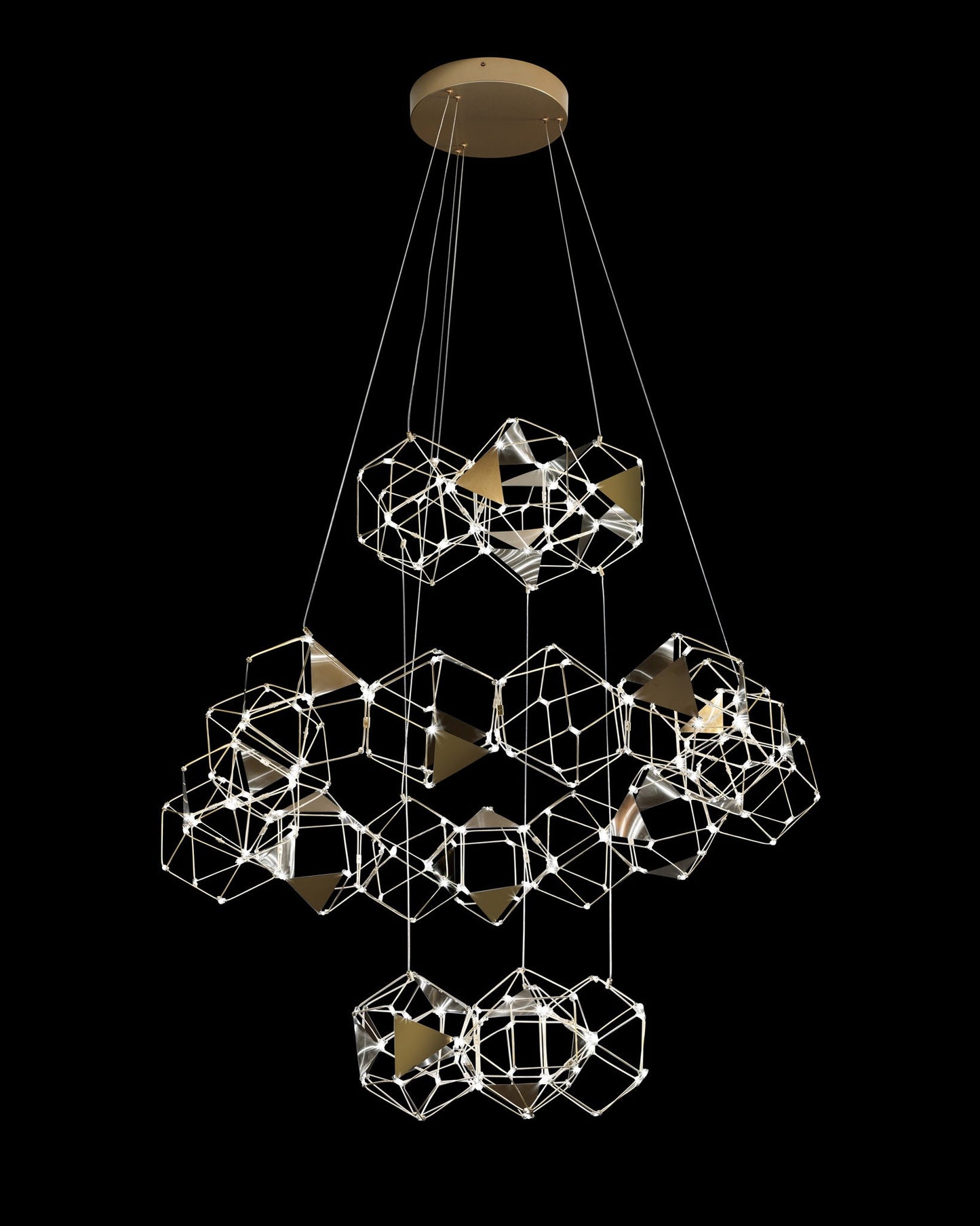 Lucciola Embellished 25 Prism 3 Tier Pendant Brass Light
